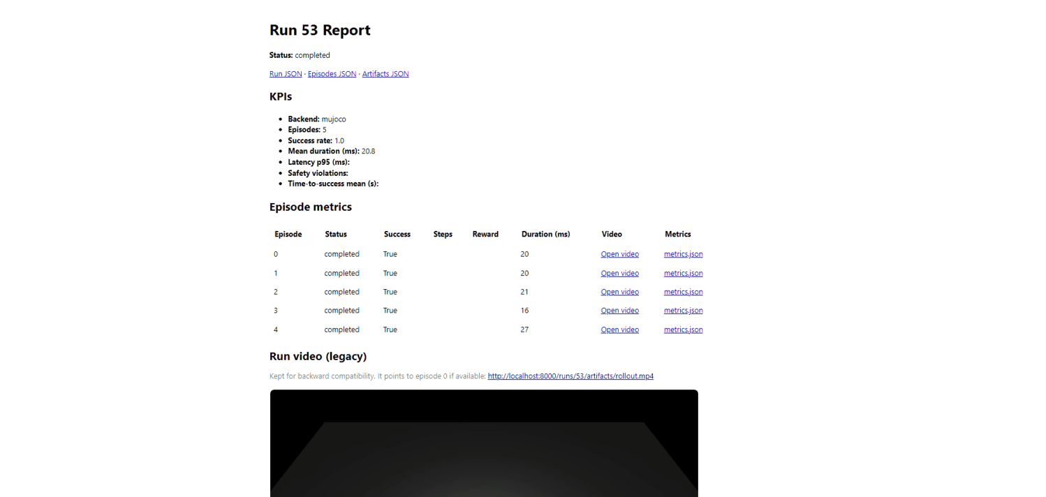 Run details with embedded rollout video